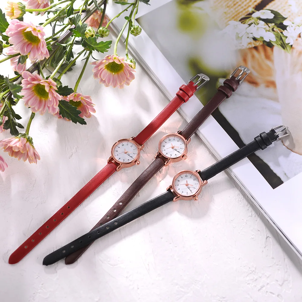 

Creative LBS with Numbers Measuring Belt Watch Women's 3 Bits Logo Rose Gold Small round Table Ladies' Watch