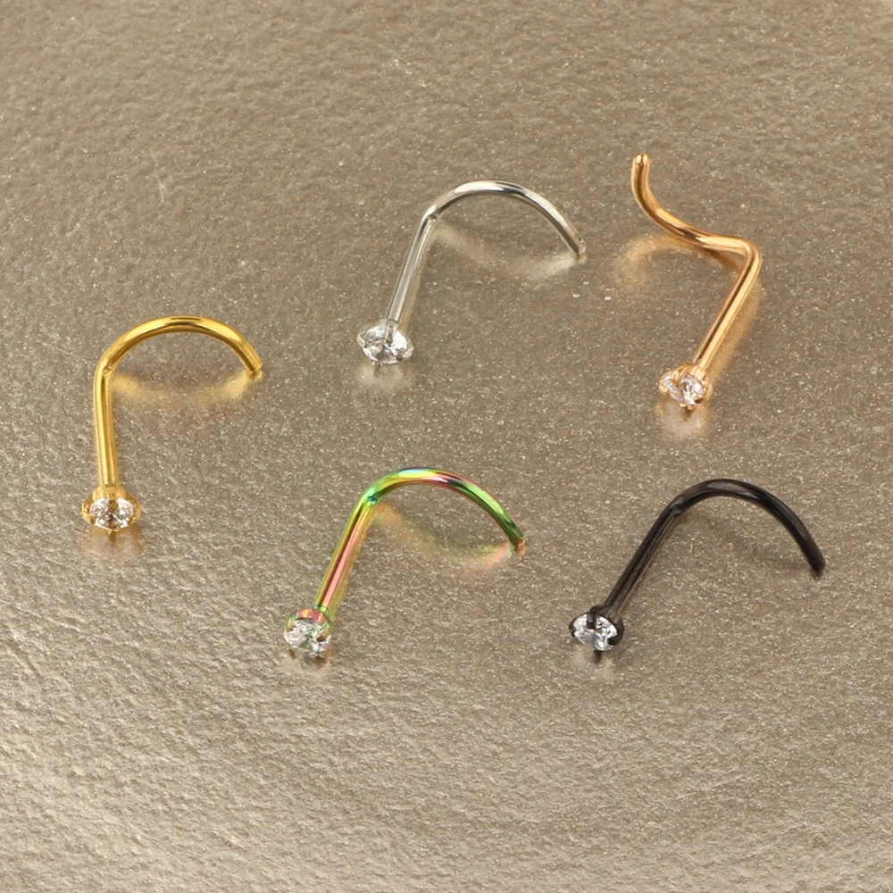 20G Nose Stud Set Nose Studs Cartilage Tragus Piercing Rose Ball Labret Jewelry Diamond CZ Nose Stud Rings Screw Cubic Zirconia