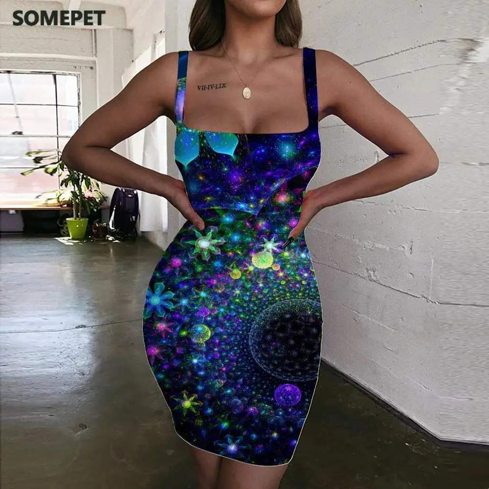 

SOMEPET Colorful Dress Women Flowers Sundress Abstract Ladies Dresses Psychedelic Vestido Sexy Womens Clothing Party New Beach