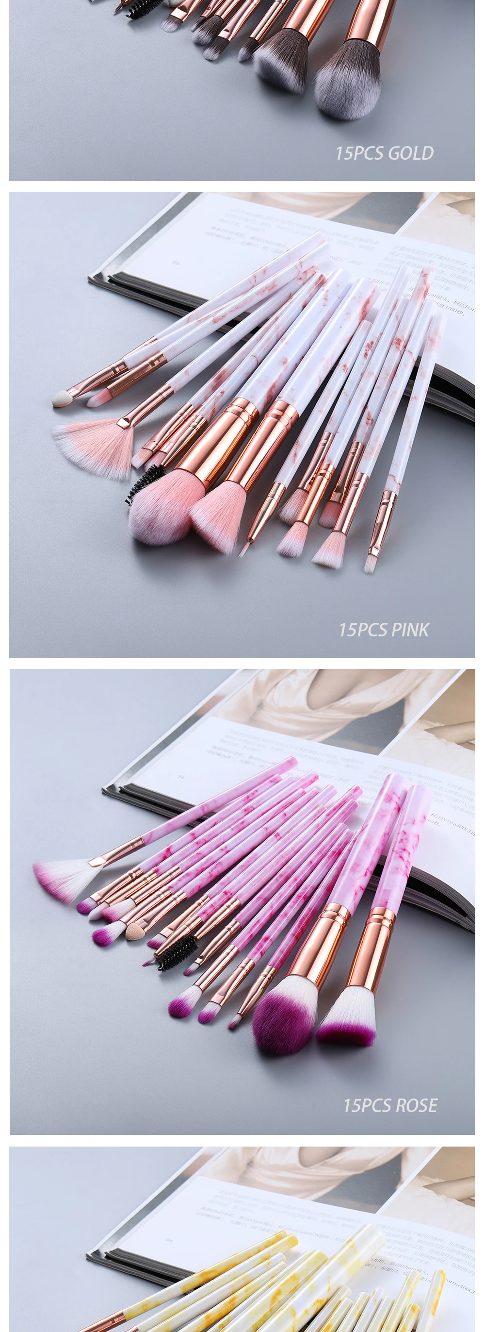 FLD 5/15Pcs Makeup Brushes Tool Set Cosmetic Powder Eye Shadow Foundation Blush Blending Beauty Make Up Brush Maquiagem