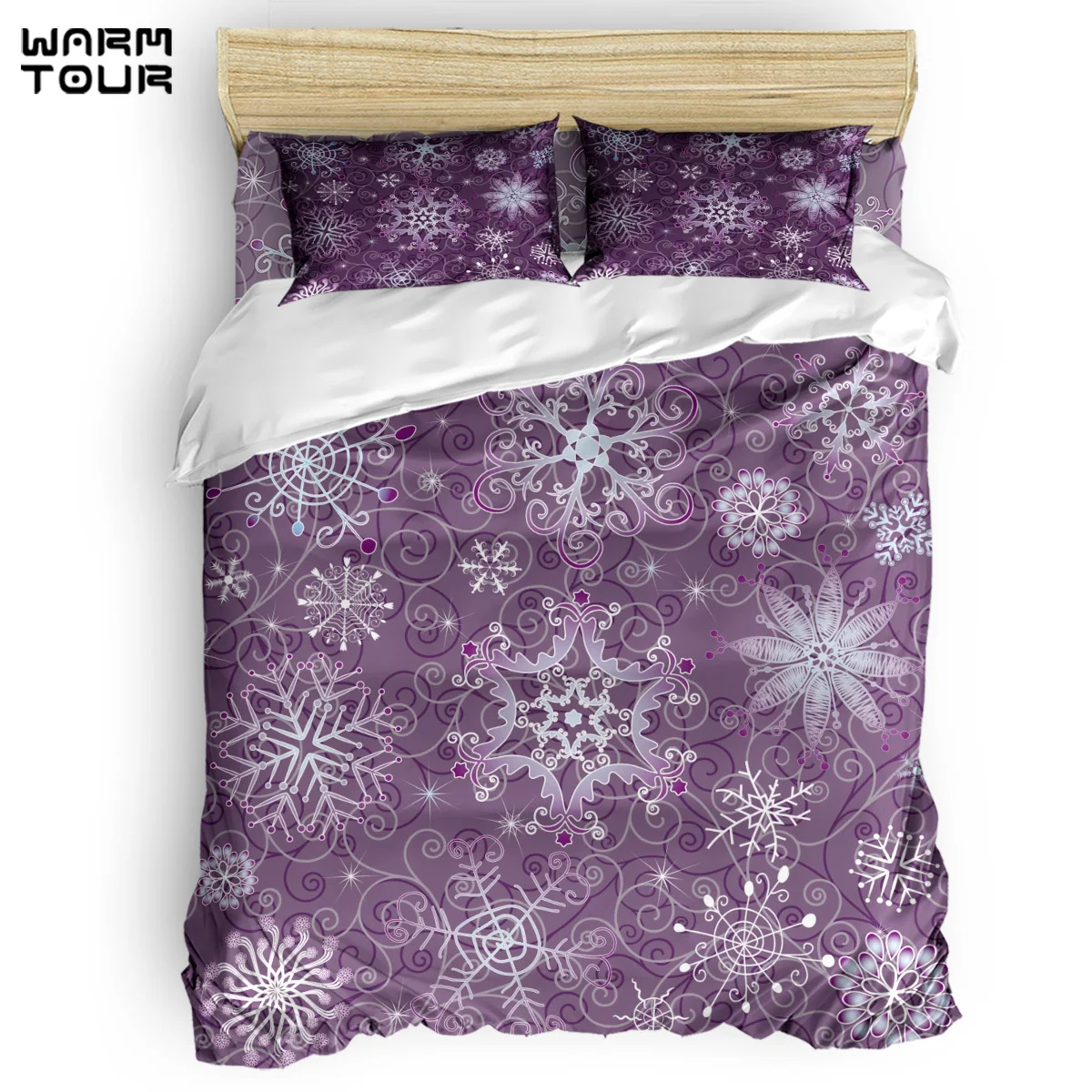 

WARMTOUR Duvet Cover Purple Christmas Ice Flower Duvet Cover Set 4 Piece Bedding Set For Beds