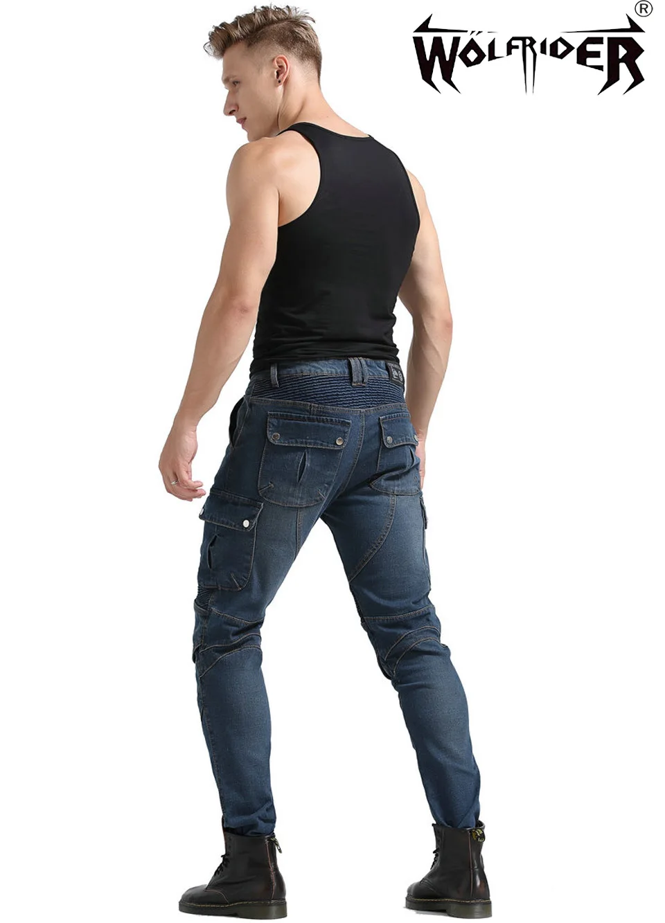 Calça jeans camuflada para motocicleta masculina, calça
