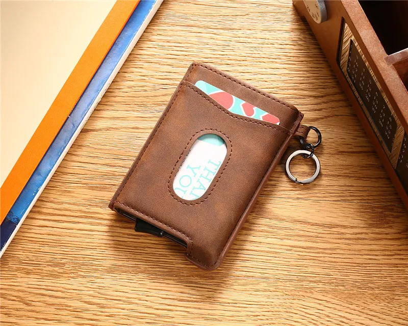 Bycobecy углеродное волокно RFID кредитный держатель для карт Anit-theft кошелек карта для мужчин и женщин авто всплывающий Чехол для карт кожаный держатель для ID