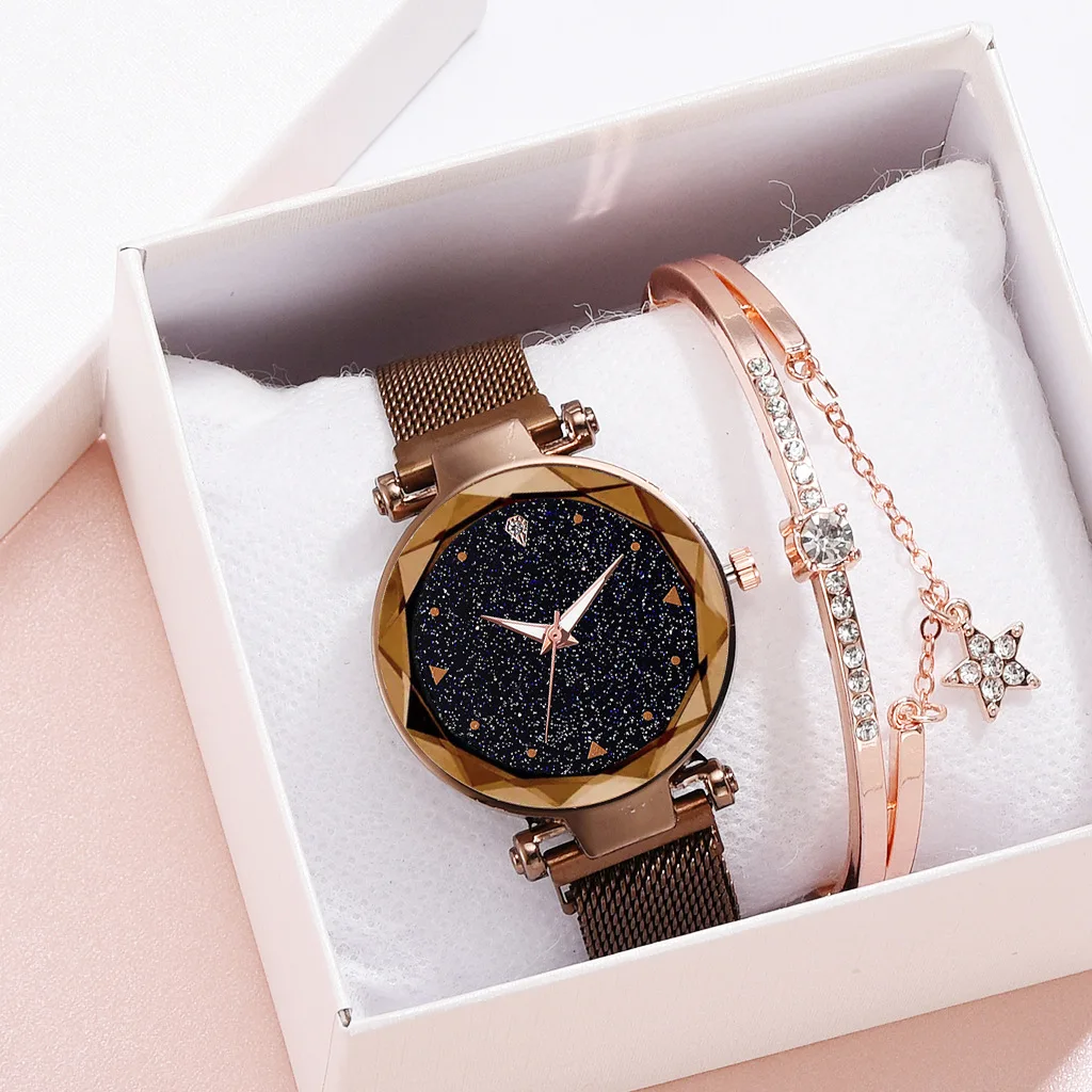 Роскошные элегантные женские часы женские часы Звездное небо магнитные водонепроницаемые женские наручные часы Relogio Feminino Reloj Mujer - Цвет: Coffee bracelet
