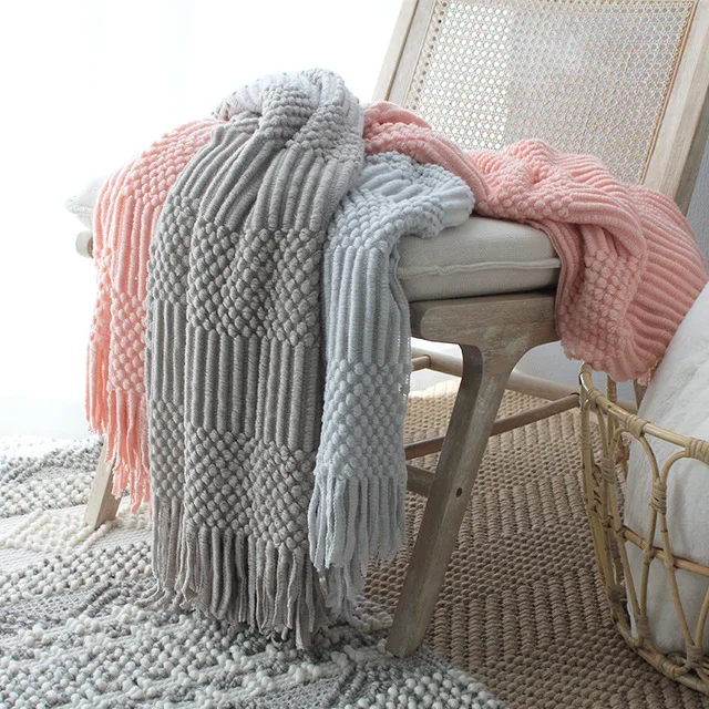 

127×170CM Nordic Style knitted blanket Air Conditioning Blankets Nap Throw Blankets Solid Color Blanket for Bed Sofa