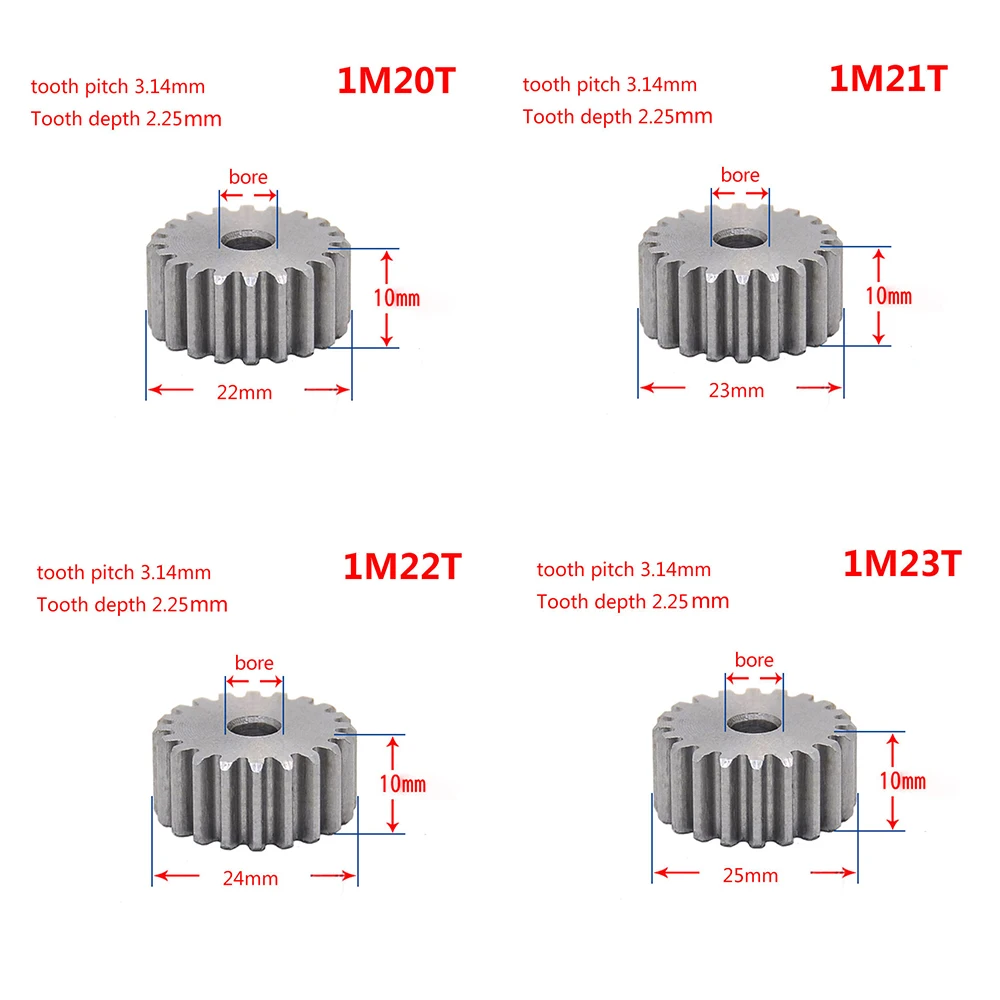 45# Steel Spur Gear 1/2 Pcs 1Modulus 12Tooth-27Tooth Metal Gear Thickness 10mm Outer Dia 14-29mm For Electricity Textile Field