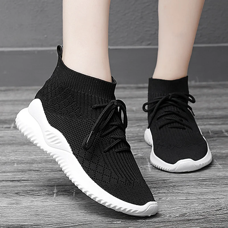 

Women High Top Sock Sneakers 35-41 Breathable Ankle Boots Women Slip on Running Shoes Women Shoes Ladies White Shoes