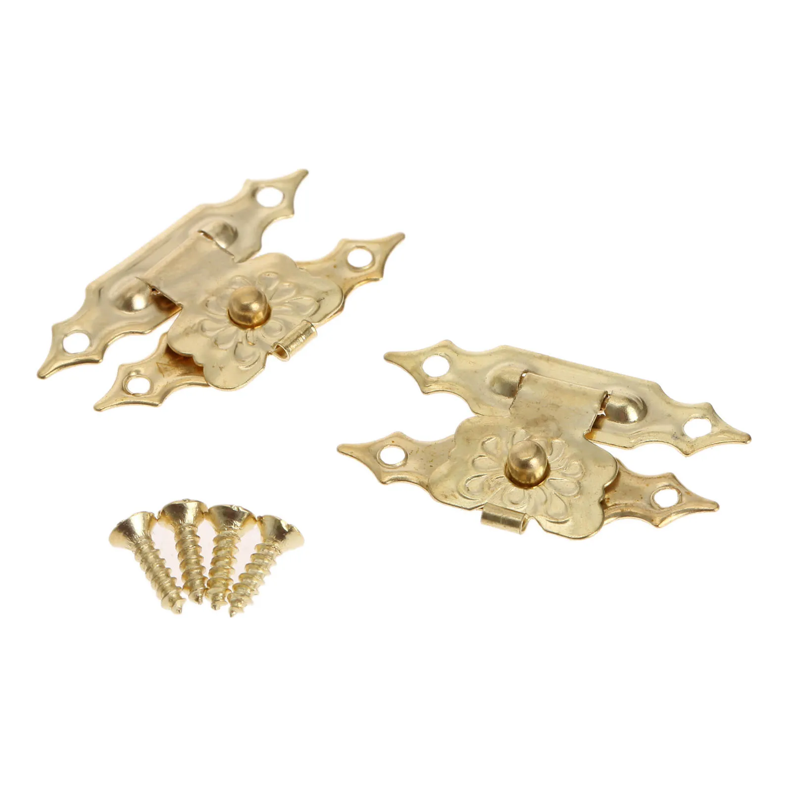 12Pcs Gold Hasps Latch Antique Hooks Vintage Lock 30mmx18mm buckles Decorative Brass Mini Jewelry Gift Wine wood Box Case screws