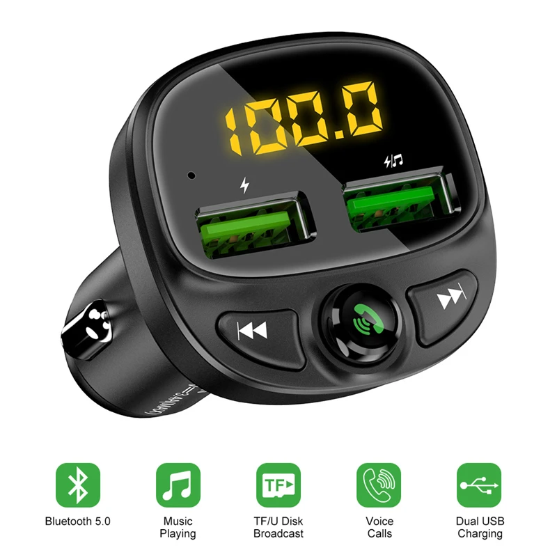 Автомобильное зарядное устройство для телефона 2 USB беспроводной Bluetooth
