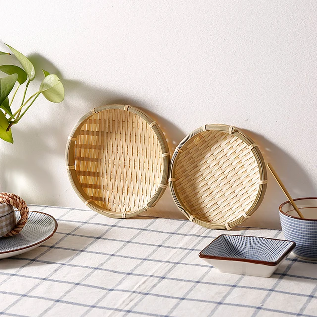 30CM Bamboo Fruit Dish Rattan Bread Basket for Dinner Storage Plate Handmade Weave Round Sundry Container Kitchen Storage Tray 1