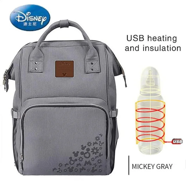 Disney Пеленки сумки для мамы USB бутылка изоляционная Сумка для беременных подгузник тепловой Микки Минни мумия рюкзак сумочка для ухода за ребенком - Цвет: 1