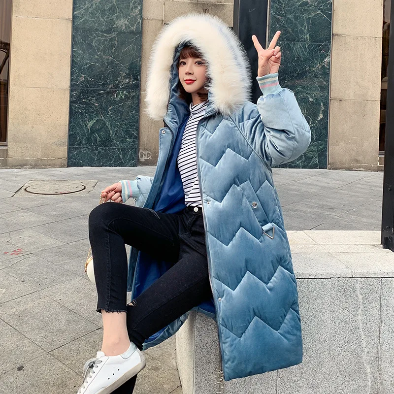 

Cold Protective Clothing 2019 New Style Winter Loose-Fit Gold Velvet Hooded Mid-length WOMEN'S Cotton-padded Clothing down Jacke