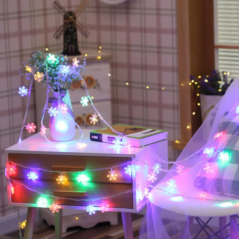 Рождественские елочные украшения для домашнего освещения, светодиодные гирлянды в виде снежинок, гирлянды для новогоднего праздника