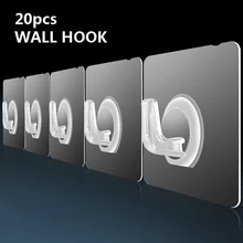 Gancho de parede transparente 20 pçs forte auto-adesivo cabides de parede porta ganchos sucção pesada carga rack copo otário para cozinha banheiro