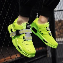 Size 45 Leather Man Casual Shoes Special Buckle Design Fluorescent Flats Men Thick Bottom Dad Sneakers Low Top Letter Shoe Hot