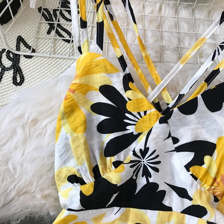 Платье богемное Flroal Vestido сексуальное летнее платье с v-образным вырезом женское без рукавов с открытой спиной пляжное стильное ТРАПЕЦИЕВИДНОЕ длинное платье AE833