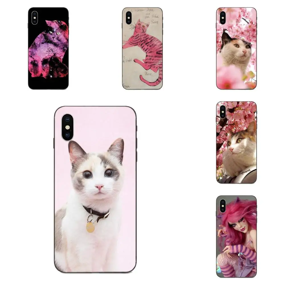 Розовый кот для Apple iPhone 4 4s 5 5S SE 6 6S 7 8 Plus X XS Max XR мягкий чехол с