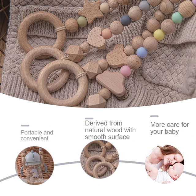 1pc Baby Pacifier Clip Chain Bottle Dummy Holder For Nipples Pacifier Clips Stroller Accessories Holder Adjustable Wooden Chains 4