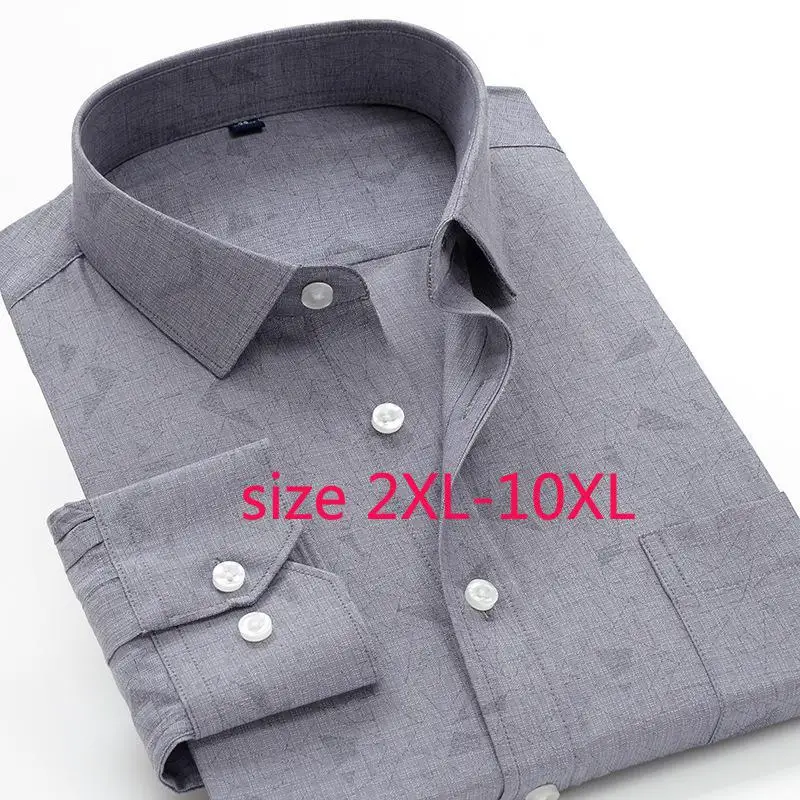 Новое поступление модные мужские серые экстра большие свободные Формальные повседневные рубашки мужские рубашки с длинным рукавом плюс размер 2XL-6XL7XL8XL9XL10XL 42-50 - Цвет: 38811