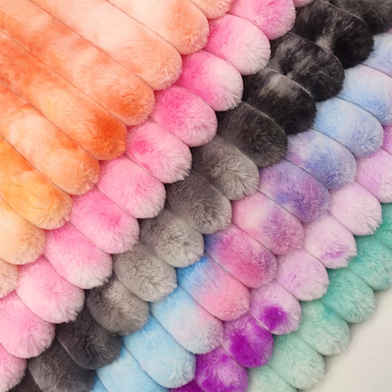 

Colorful rabbit-like plush fabric Vertical stripe jacquard imitation rabbit velvet Polyester tie-dye DIY fabric jacket clothing