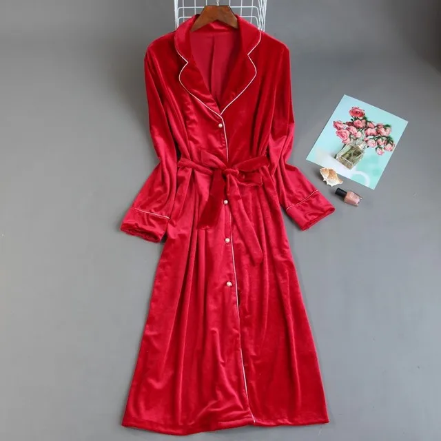 Queenral, Женский Золотой бархатный халат, сексуальный халат, ночная рубашка, женская пижама, ночная рубашка, ночное белье, ночная рубашка, пижама - Цвет: wine red