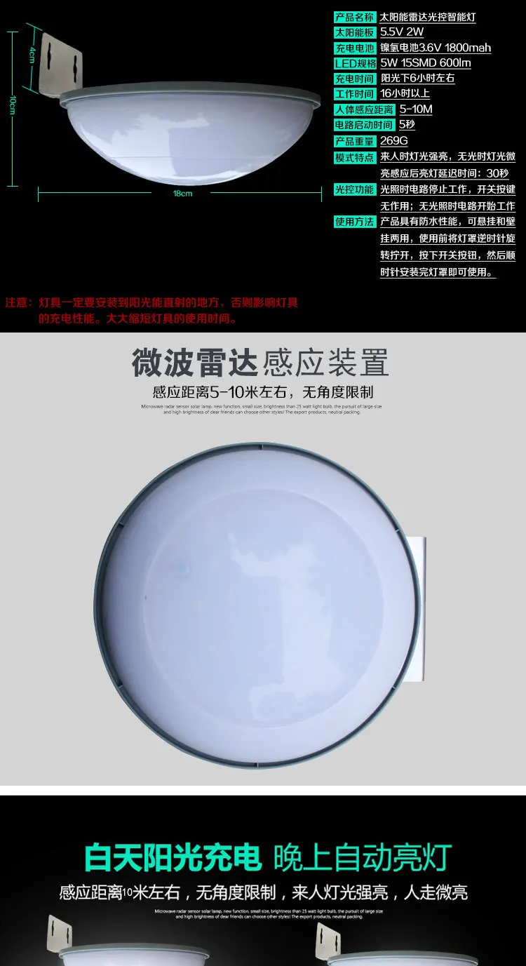 Cross Border for LED Solar Light Super Bright Household Outdoor Courtyard Wall Radar Sensing Street Lamp Garden Wall Lamp