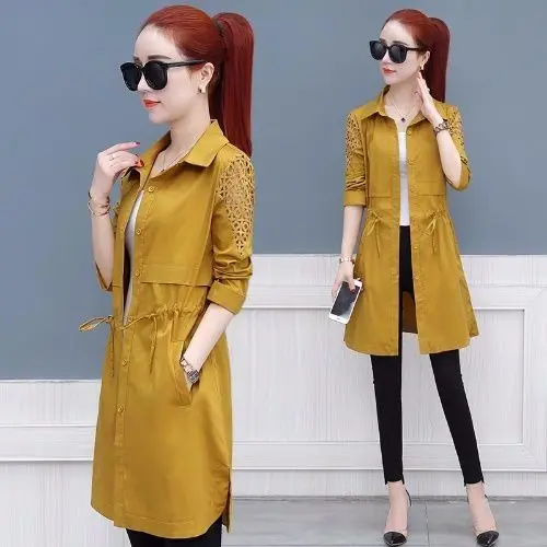 Женские новые свободные Двубортное пальто ветровка средней длины фасона Slim