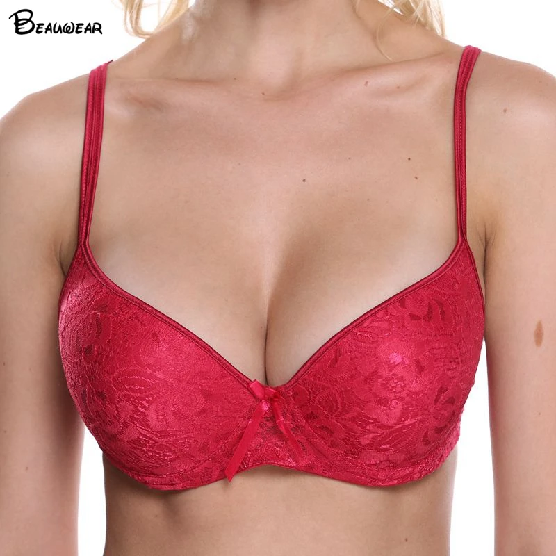 Beauwear, женские одноцветные неконвертируемые Бюстгальтеры без подкладки, регулируемые лямки, кружевное сексуальное нижнее белье с эффектом пуш-ап, мягкое нижнее белье с застежкой сзади