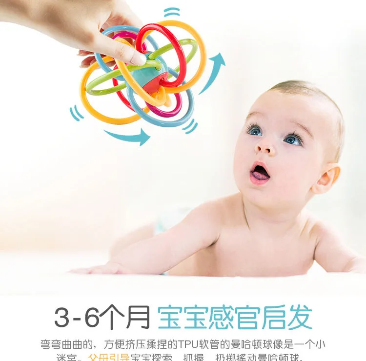 Младенец 0-1-летний Манхэттенский ручной шарик можно варить-кусать встроенные пески колокольчик мягкий Silcone молярная погремушка