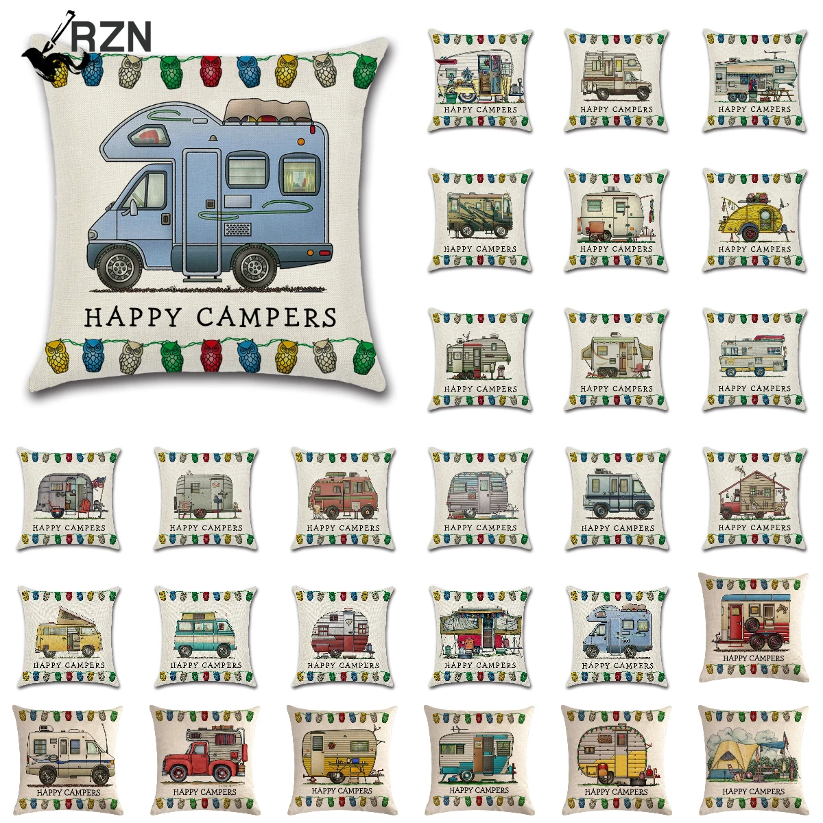 Новинка наволочка для подушки Happy Campers с мультяшным рисунком популярная льняная
