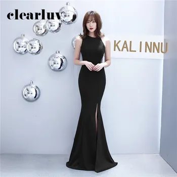 

Mermaid Dress Long Sexy Split Elegant Formal Party Dress DX403-2 Plus Size Sleeveless Prom Dress Black Halter Evening Dresses