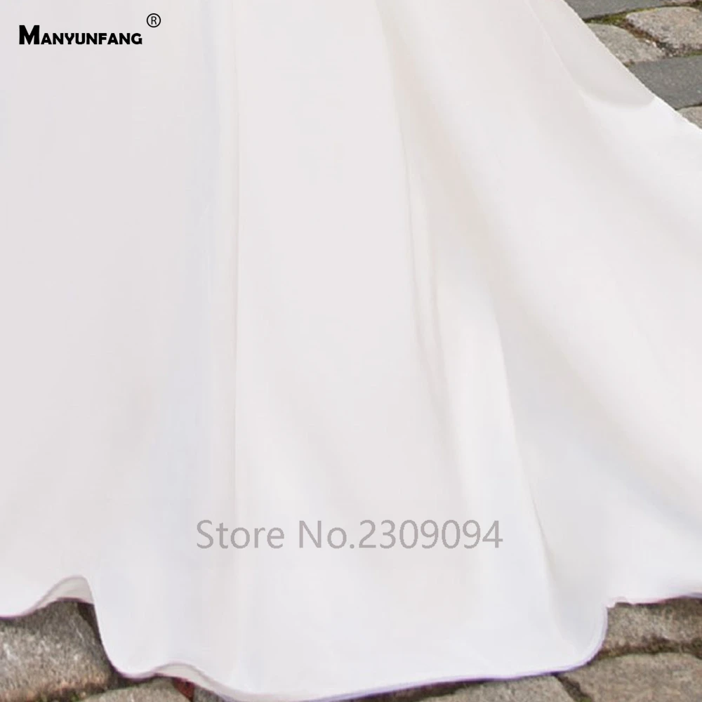 MANYUNFANG Иллюзия Половина рукава атласная юбка Brautkleid невесты пляжное платье высокое качество вышивка кружева для женщин Свадебные платья