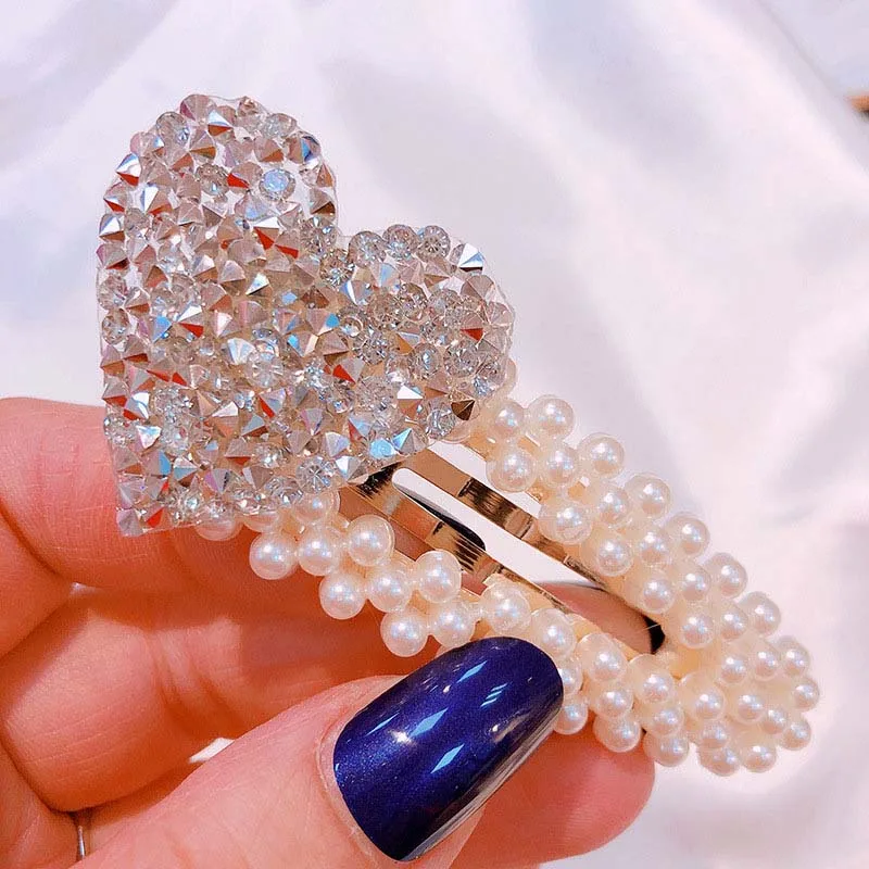 

Fashion Korean Imitiation Pearl Hairpins Barrettes Girls Hair Accessories Hairgrip Women Full Diamond Love Vintage HairClip