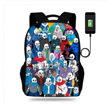 

High quality Cartoon undertale Print USB charging backpack Boys Girls travel bag for teenagers school bag for students