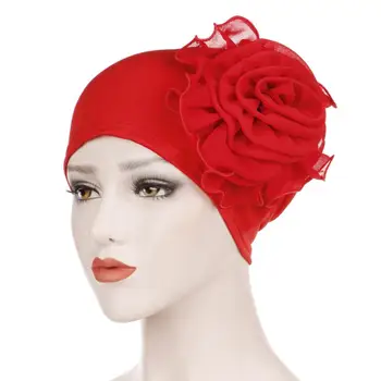 

Side Flower Muslim Arab Turban Hat Women Solid Color Chemo Cap Hijab Headwrap