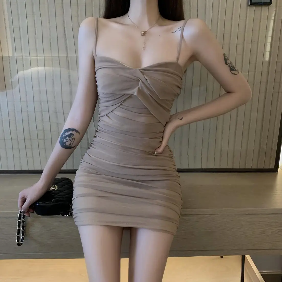 

2019 Korean sexy slim slimming mesh strap dress
