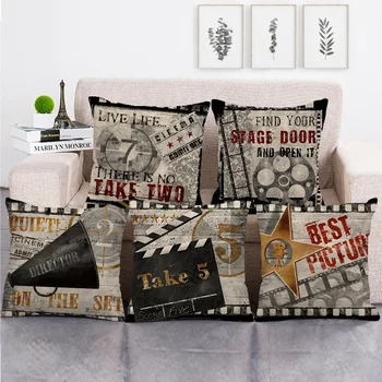 

Retro Movie Scene Cushion Cover Linen Pillowcase Living Room Sofa Bedroom Bay Window Decoration Accessories Pillow Cover