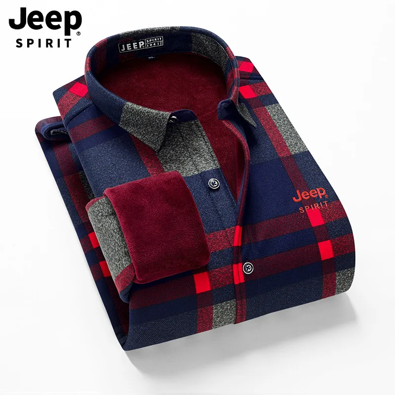 JEEP SPIRIT зимняя рубашка мужская клетчатая Флисовая теплая подкладка мужские рубашки против морщин прочные деловые повседневные рубашки мужские Размер L-4XL - Цвет: Picture color