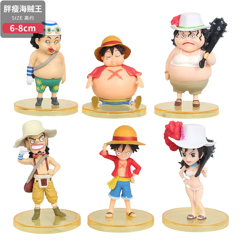 

Anime Surrounding One Piece 6 Foodie Luffy Usopp Straw Hat Group Fat Thin Swimsuit Garage Kit Decorations and Ornaments Figure