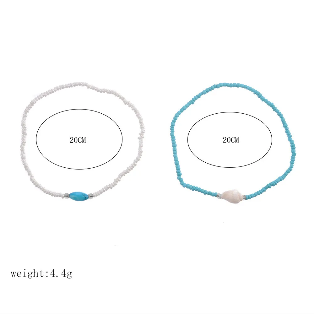 Natural Conch Blue Beads Anklet Female White Beaded Anklets for Women 2 Pcs/Set Fashion Summer Beach Foot Jewelry New