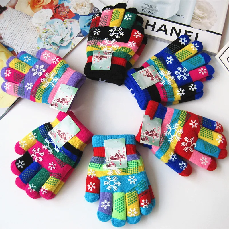1 пара случайных цветов зимние перчатки с принтом осенне-зимние детские Утепленные зимние принты цветная пряжа вязаные перчатки