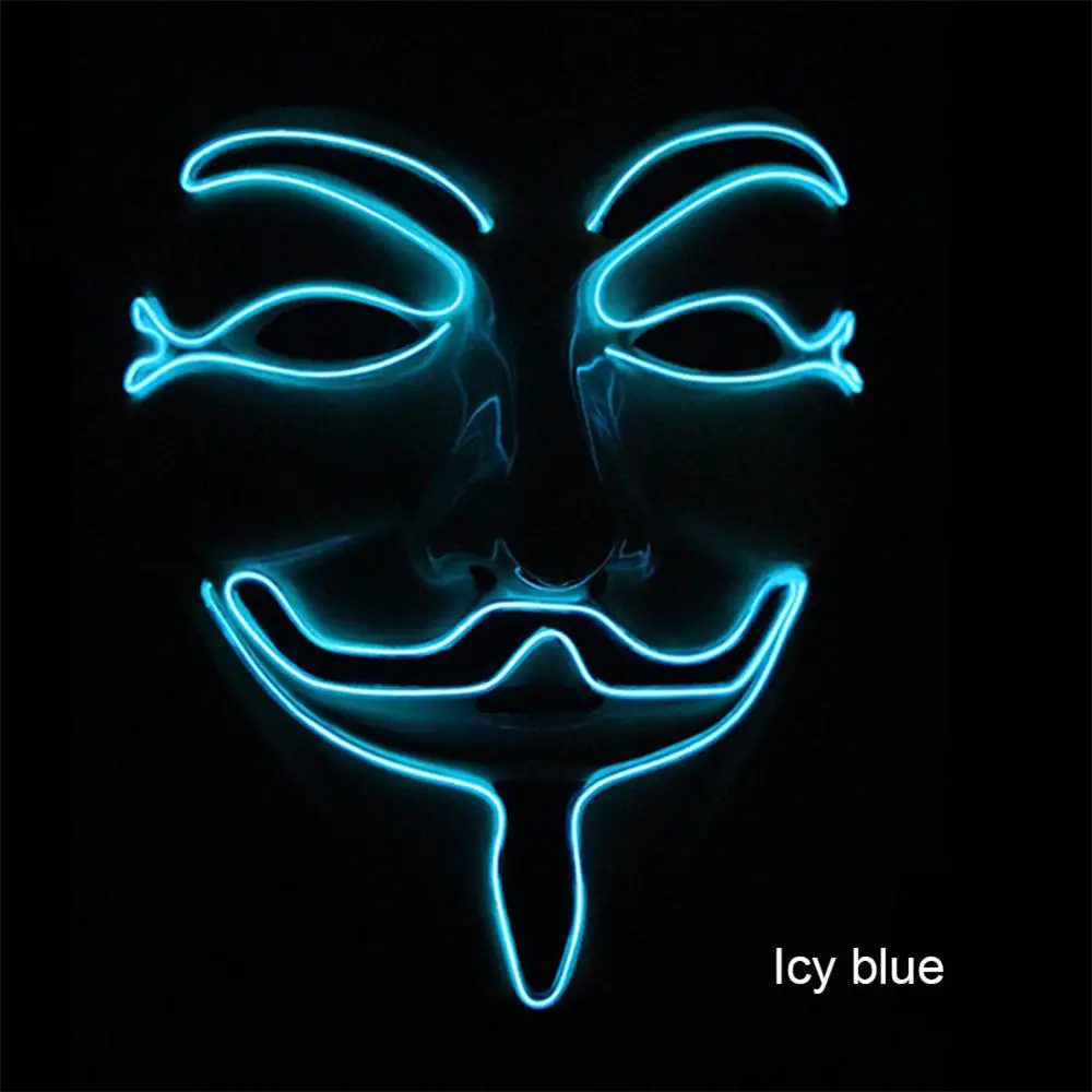 Светящаяся маска V для вендетты тушь для ресниц Led Guy Fawkes Masque маскарадные маски вечерние тушь на Хэллоуин светящаяся Masker Light Maska Scary - Цвет: Icy-Blue