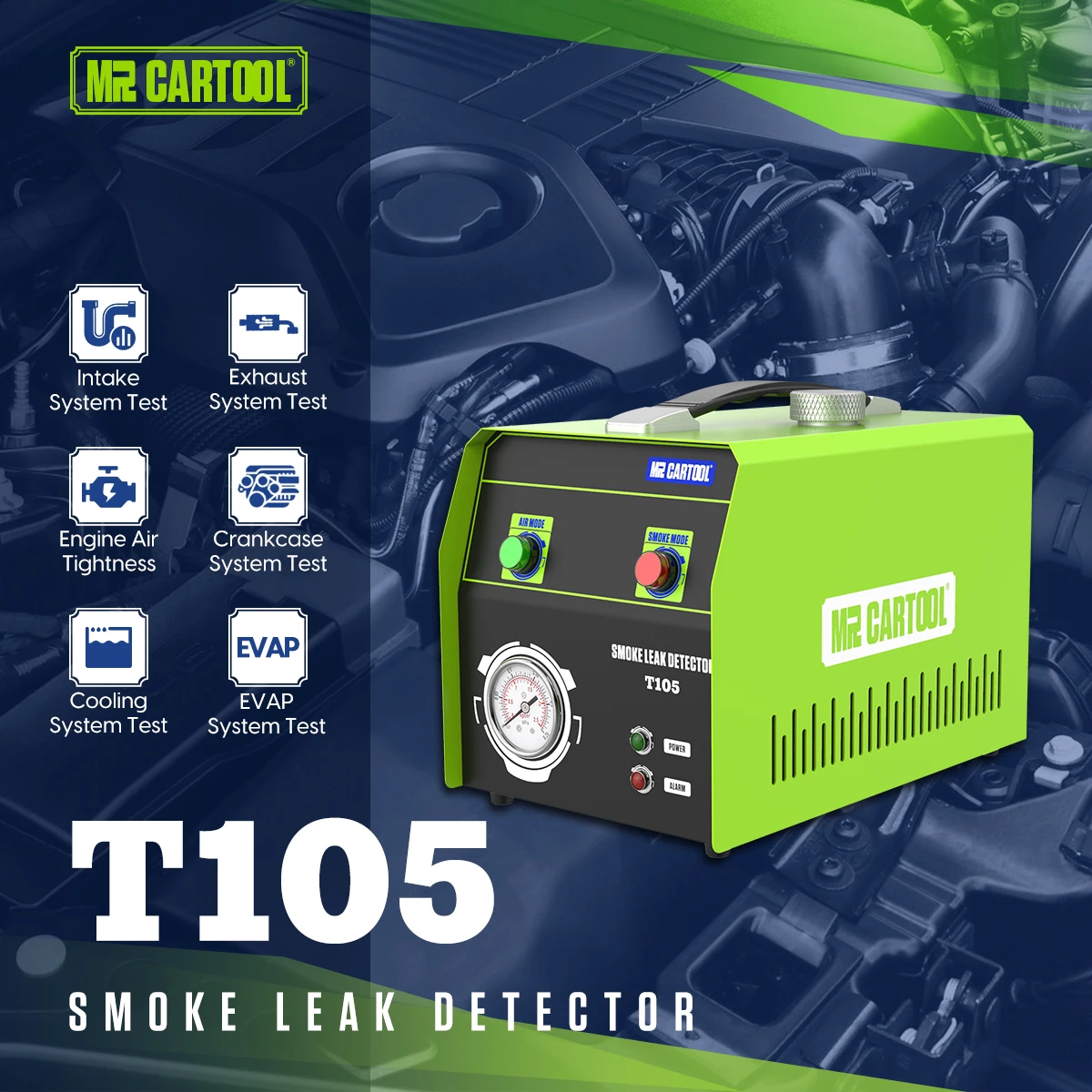 MRCARTOOL T105 EVAP Car Smoke Leak Detector Somke Air Mode for Fuel Pipe System