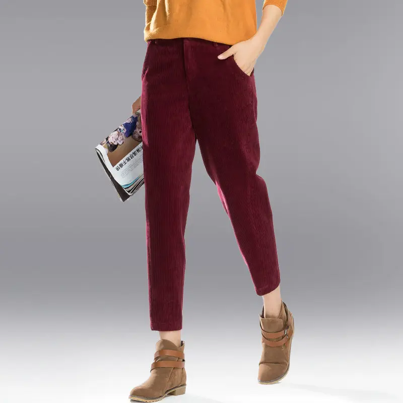 Вельветовые брюки женские осенние с высокой талией шаровары Pantalon Femme размера плюс повседневные брюки женские черные серые брюки C5759