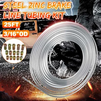 

25Ft 7.62m Coil Roll of 3/16"OD Steel Zinc Brake Transmission Line Fuel Tubing Kit with 15 Fittings Replacement Accessories