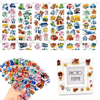 

12sheets Cute Robot Car Poli Toy Bubble Stickers Korea Cartoon Transformation Toys Christmas Gifts for Kids Toys Wall Stickers