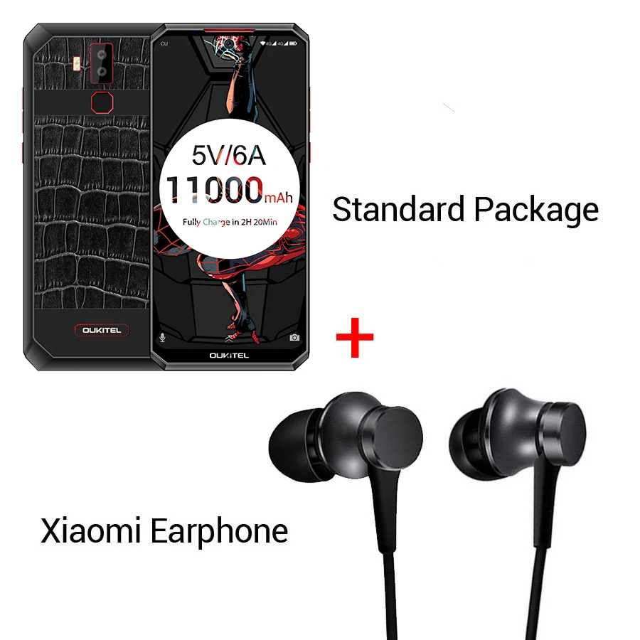 Black Le N Earphone OUKITEL K13 Pro Android 9,0 мобильный телефон 6,4" 19,5: 9 экран MT6762 4G ram 64G rom 5 V/6A 11000mAh OTA NFC сканер отпечатков пальцев Смартфон - Цвет: Black Le N Earphone
