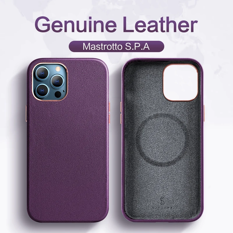 SanCore NAPPA Genuine Leather Magnectic Phone Case For iPhone12 12Pro 12ProMax 12Mini Case For Magsafe Wireless Charging Cowhide