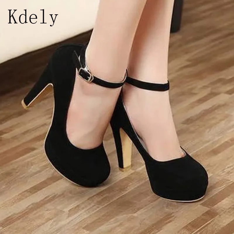 Women High Heels Shoes Buckle Strap Platform Pumps Round Toe Shallow Mujer  Work - Pumps - Aliexpress