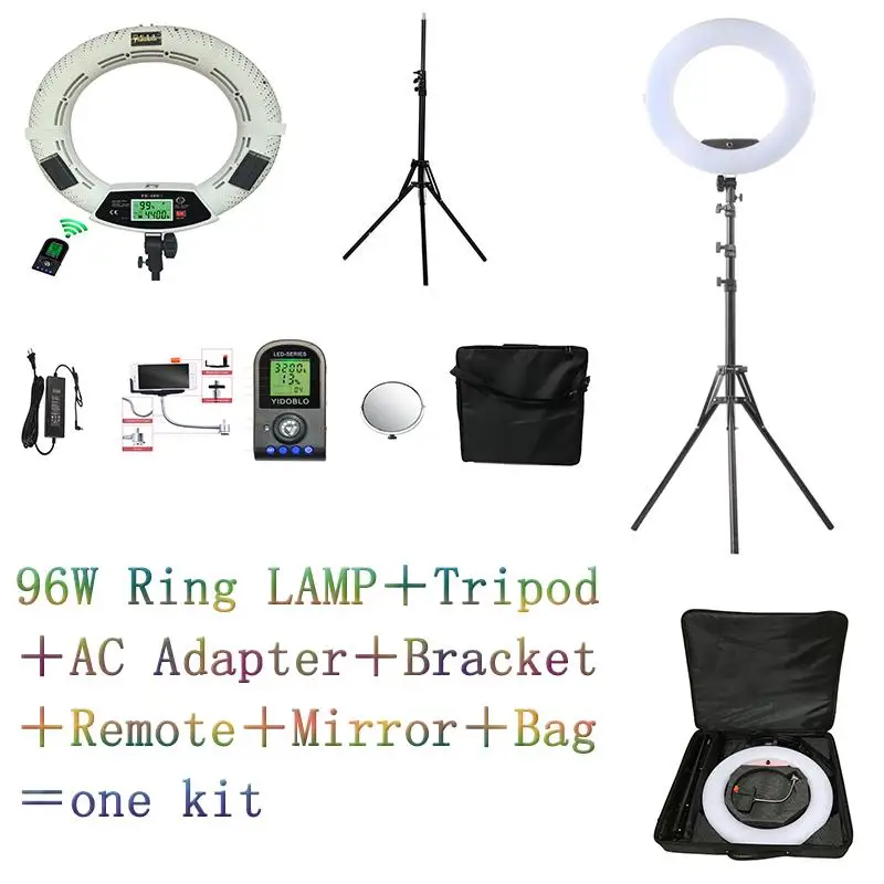 

Yidoblo White FE-480II 5500K Dimmable Camera Photo/Studio/Phone/Video 18\" 96W 480 LED Ring Light LED Lamp+200cm tripod +Bag Kit